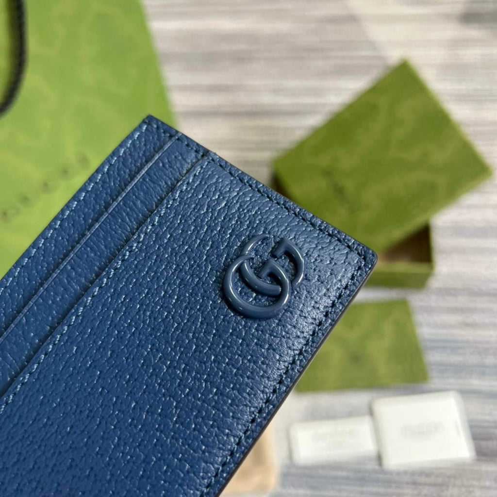 Gucci 657588 GG Marmont card case blue leather