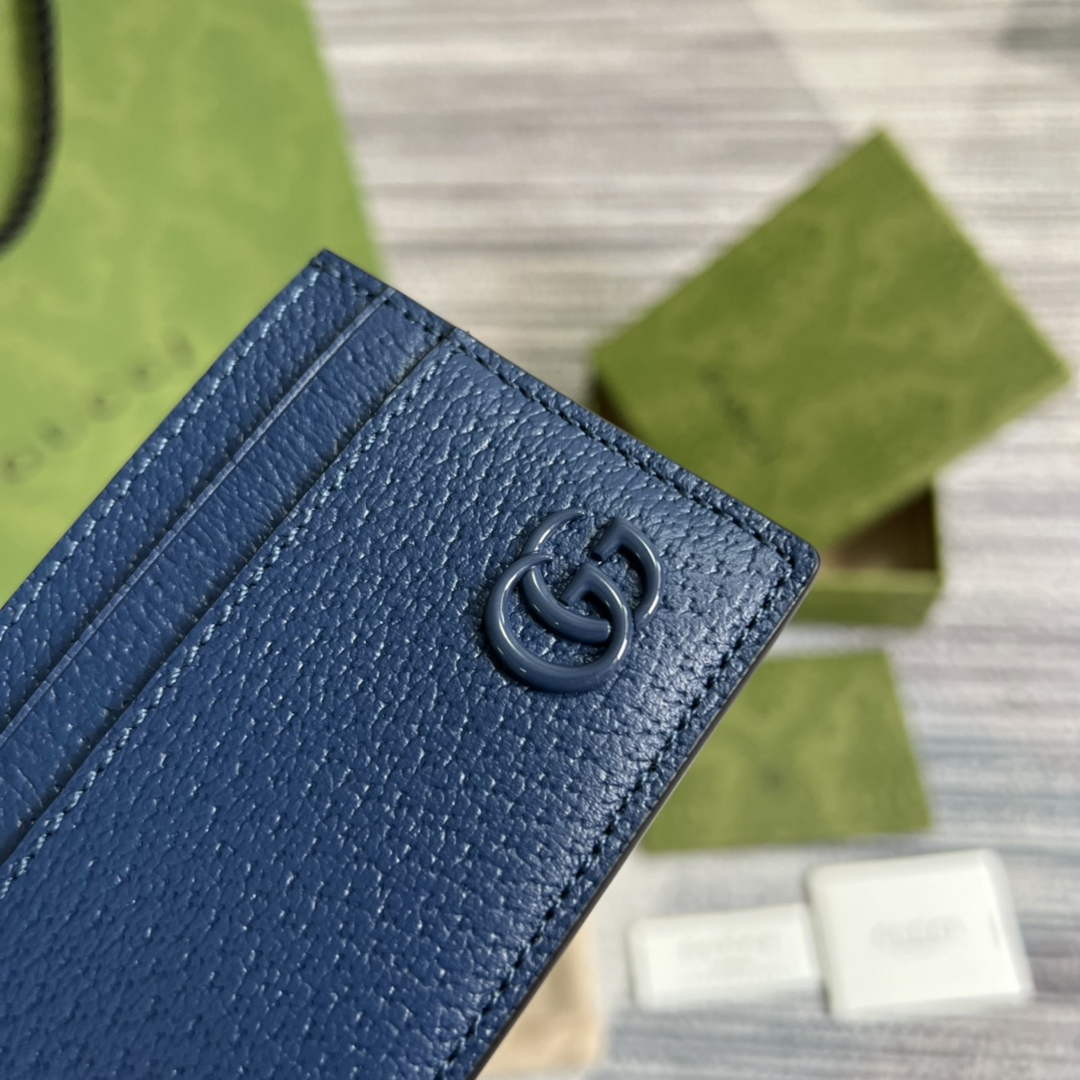 Gucci 657588 GG Marmont card case blue leather