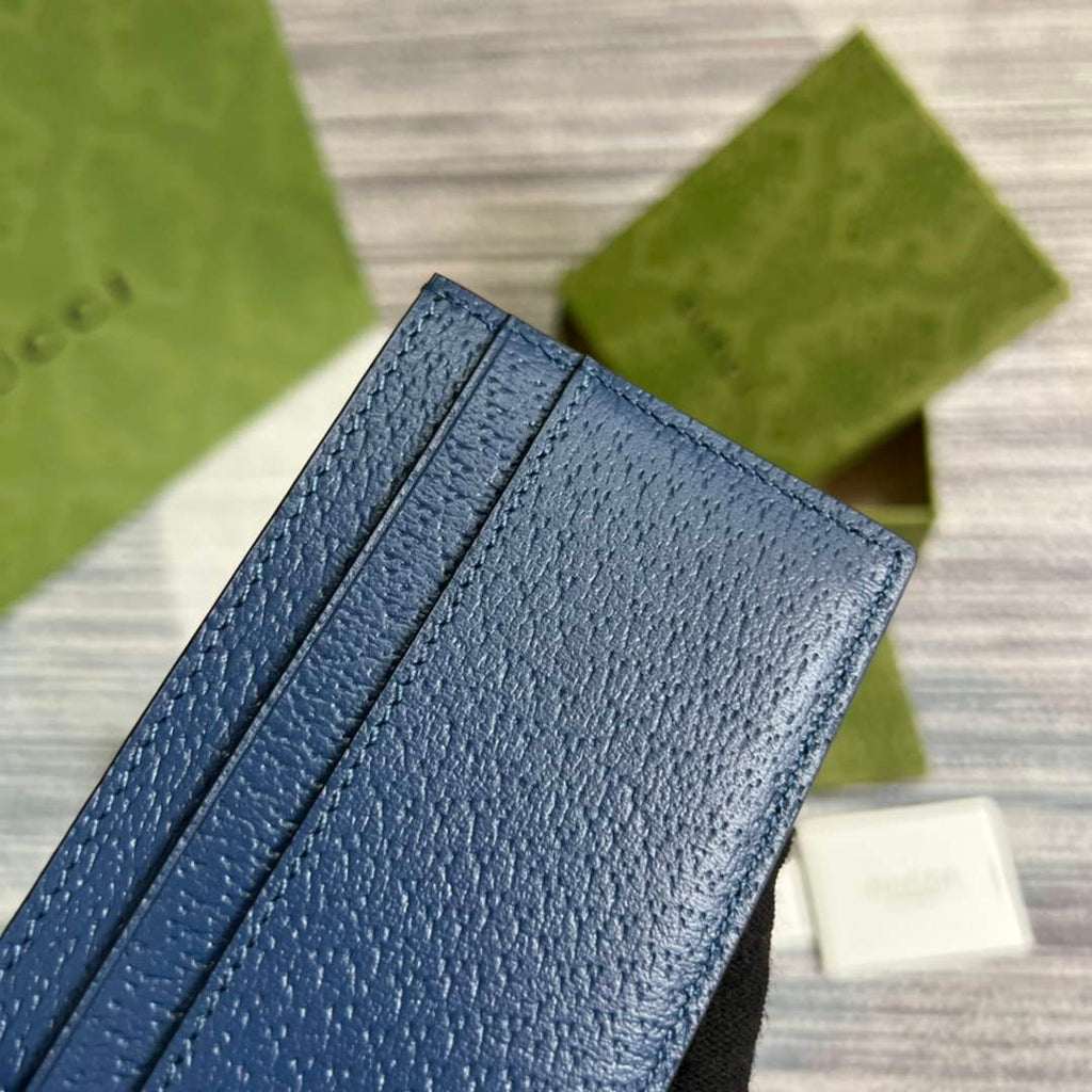 Gucci 657588 GG Marmont card case blue leather
