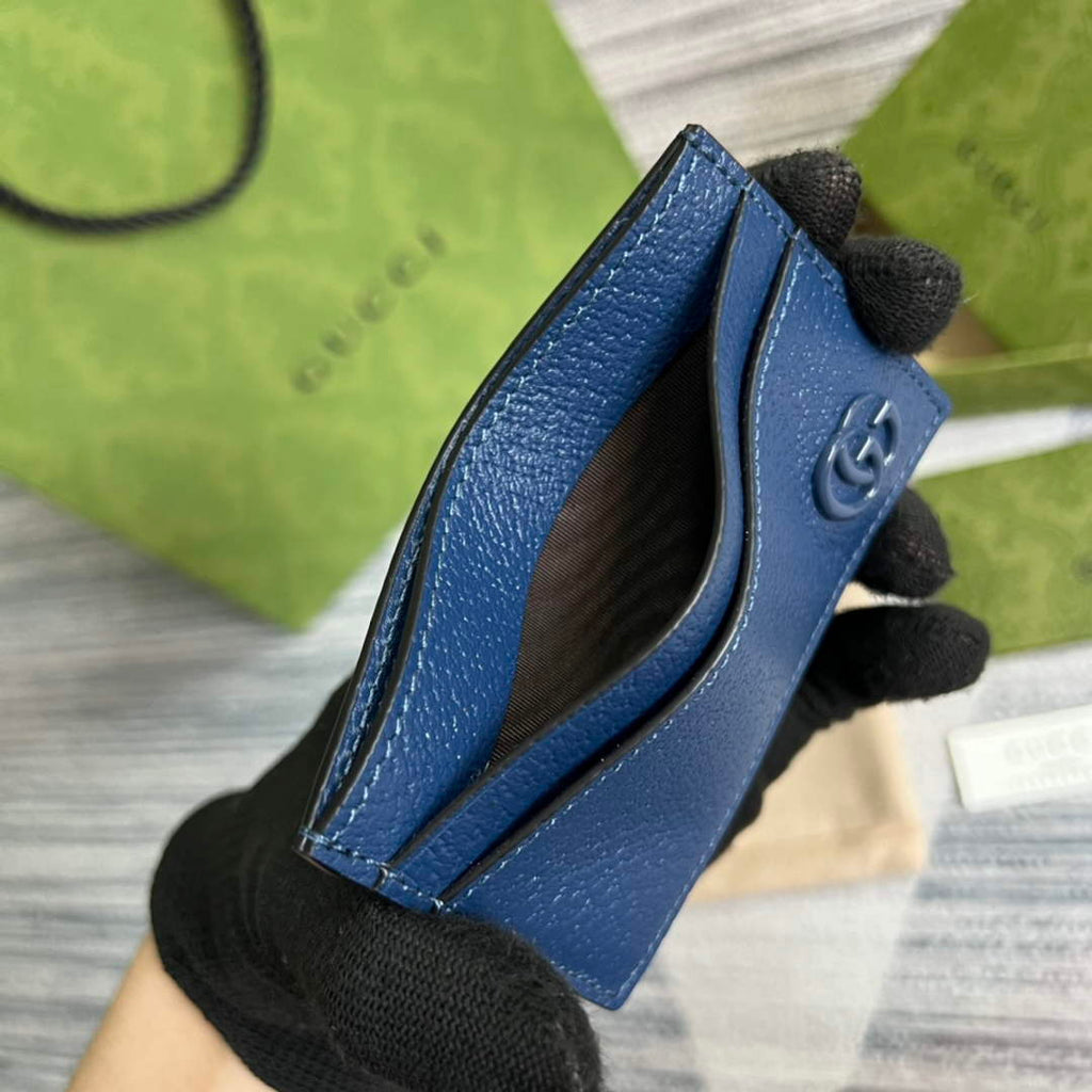 Gucci 657588 GG Marmont card case blue leather