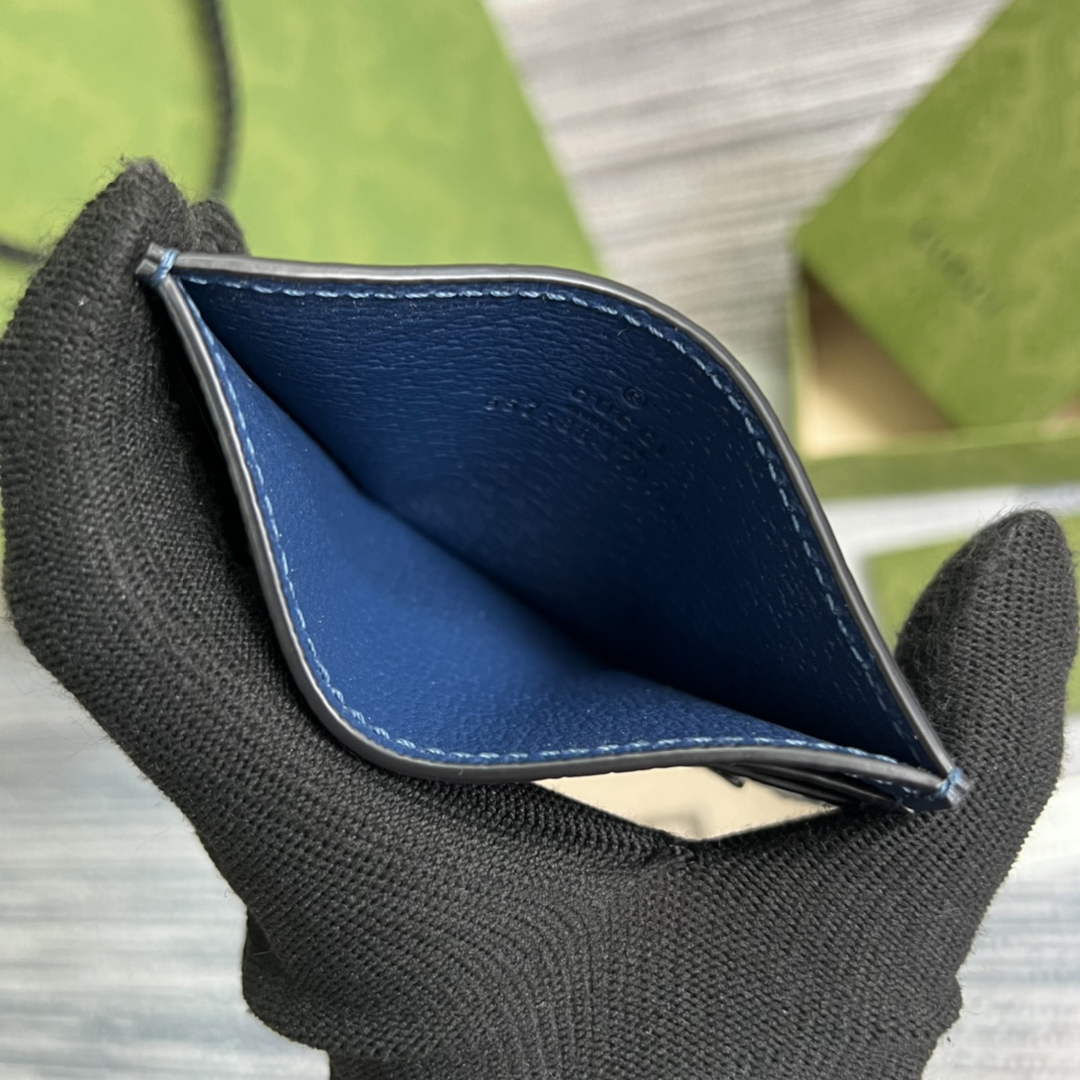 Gucci 657588 GG Marmont card case blue leather