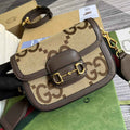 Gucci ‎658574 Horsebit 1955 jumbo GG mini bag Camel and ebony jumbo GG canvas