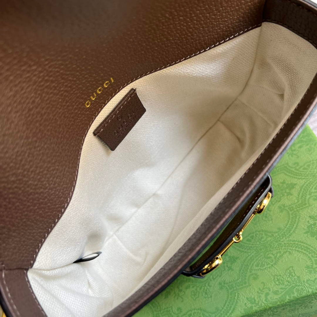 Gucci ‎658574 Horsebit 1955 jumbo GG mini bag Camel and ebony jumbo GG canvas