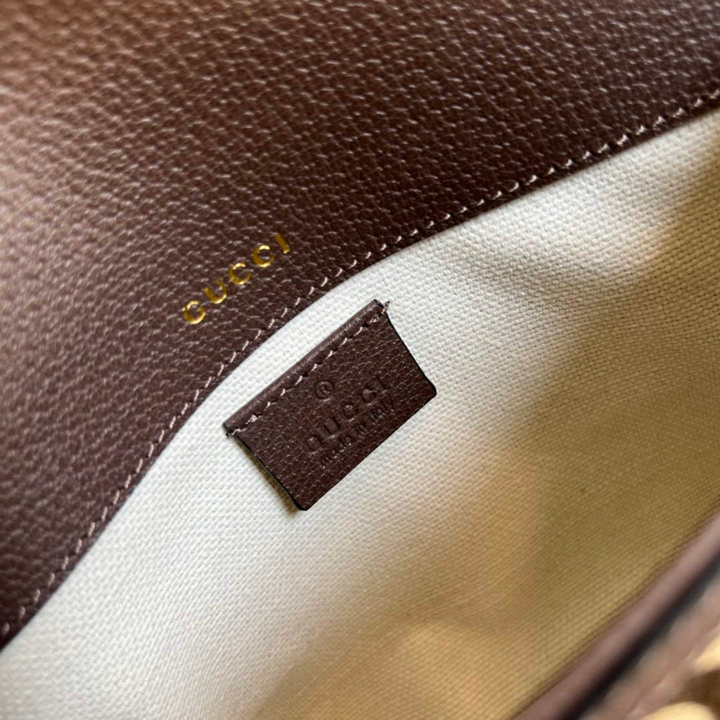 Gucci ‎658574 Horsebit 1955 jumbo GG mini bag Camel and ebony jumbo GG canvas