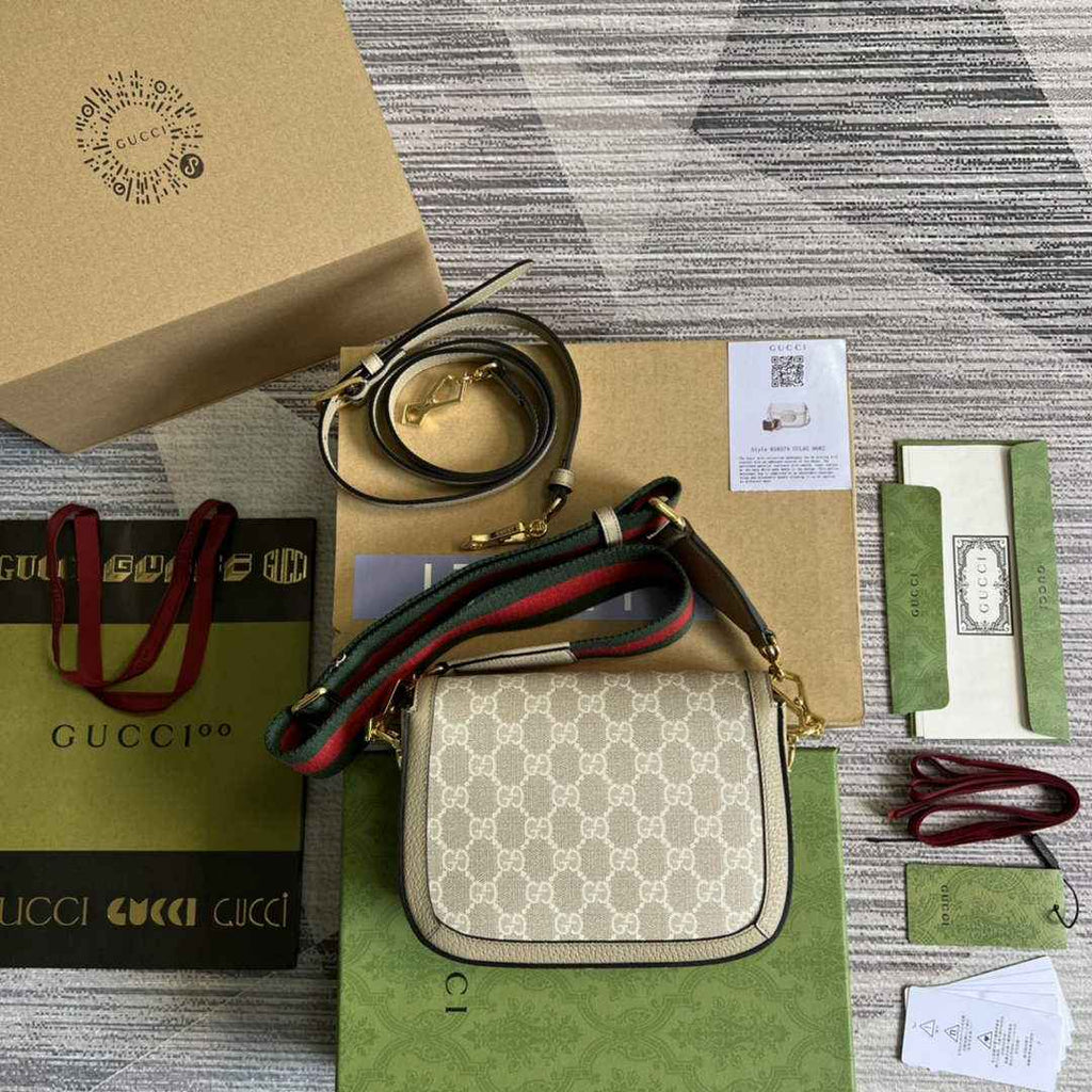 Gucci 658574 Horsebit 1955 GG mini bag Beige and white GG Supreme canvas