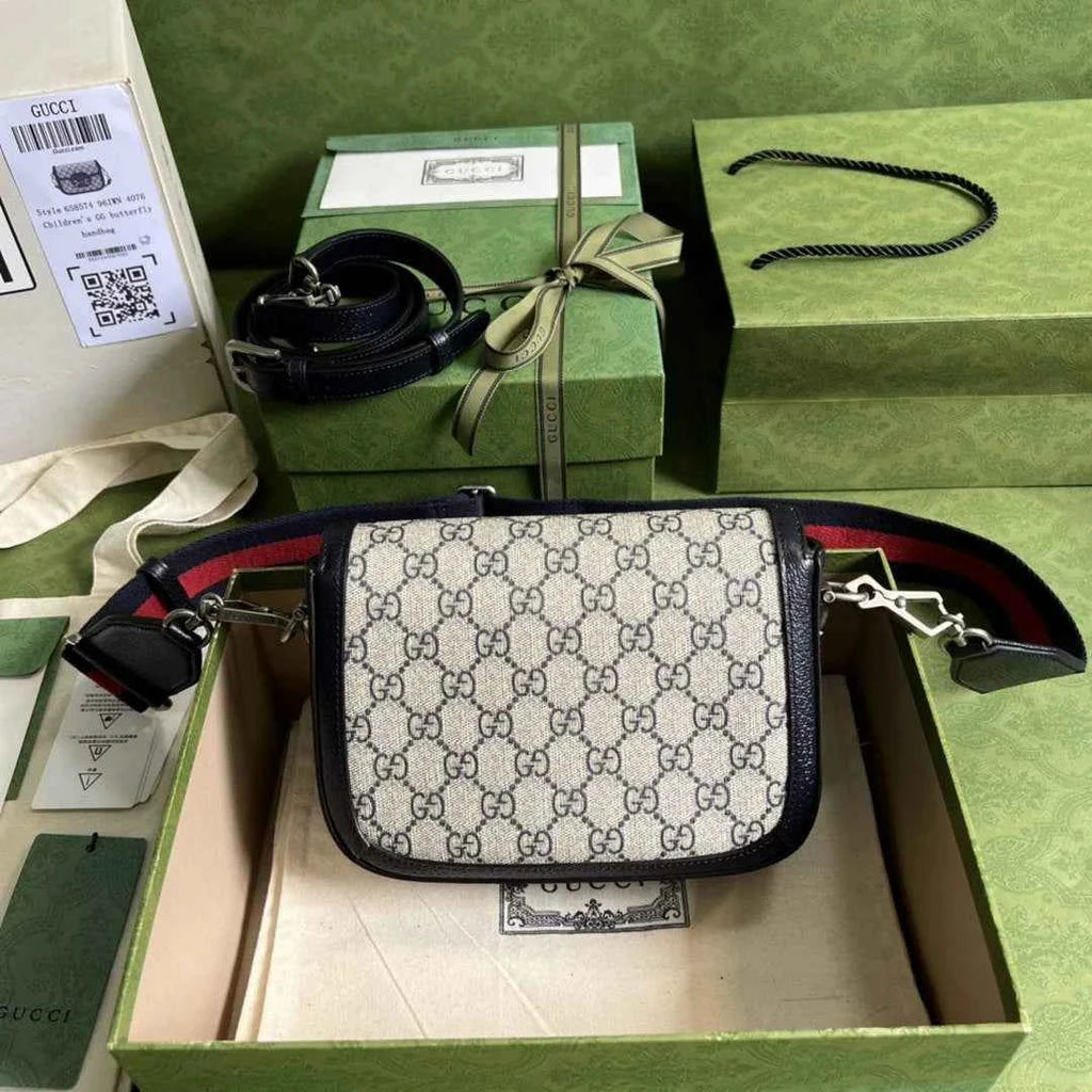 Gucci 658574 Horsebit 1955 GG mini bag Beige and blue GG Supreme canvas
