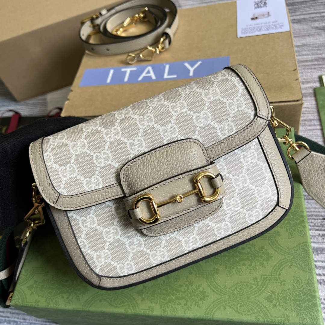 Gucci 658574 Horsebit 1955 GG mini bag Beige and white GG Supreme canvas