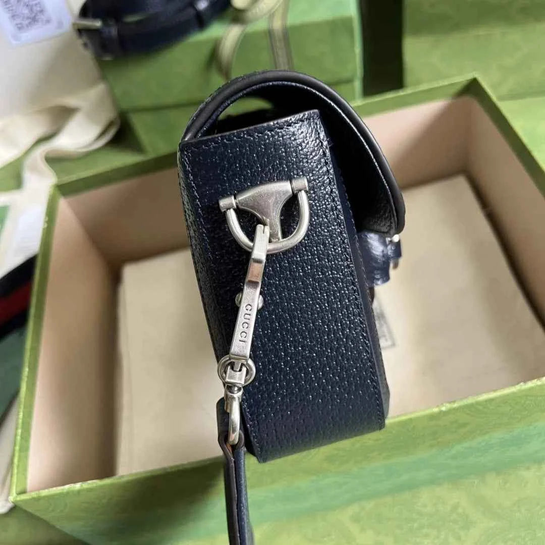 Gucci 658574 Horsebit 1955 GG mini bag Beige and blue GG Supreme canvas