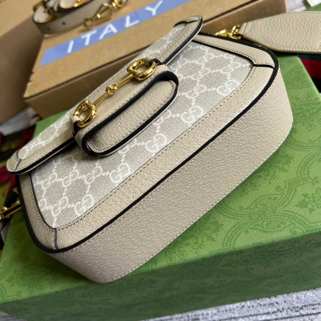 Gucci 658574 Horsebit 1955 GG mini bag Beige and white GG Supreme canvas