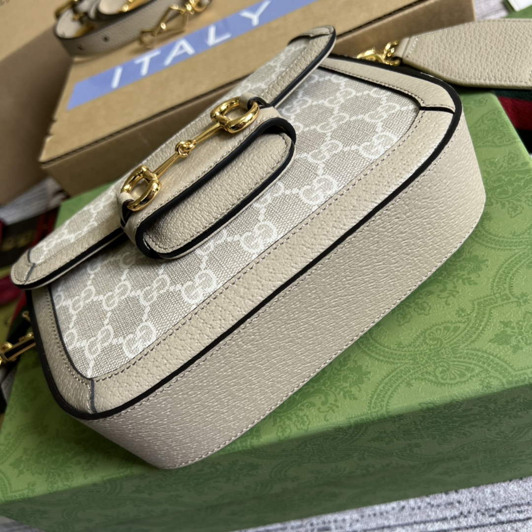 Gucci 658574 Horsebit 1955 GG mini bag Beige and white GG Supreme canvas