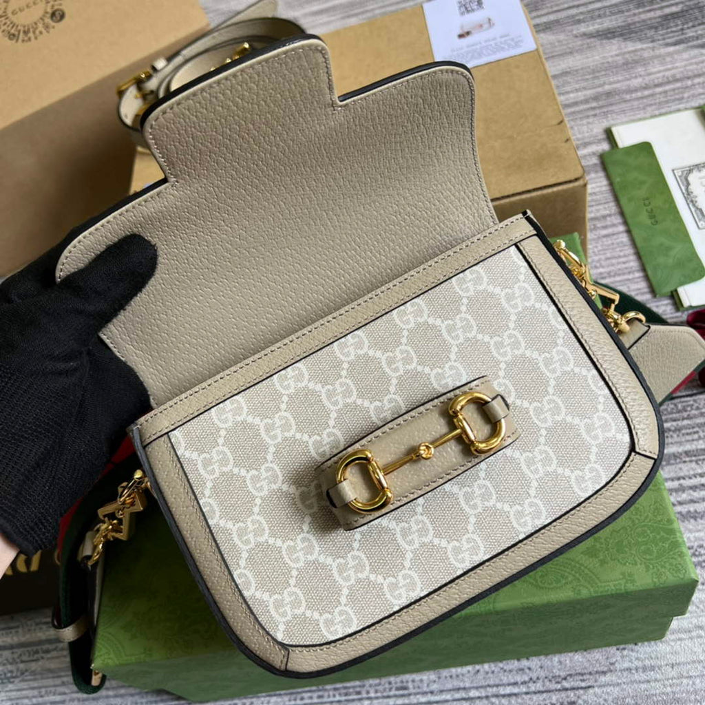 Gucci 658574 Horsebit 1955 GG mini bag Beige and white GG Supreme canvas