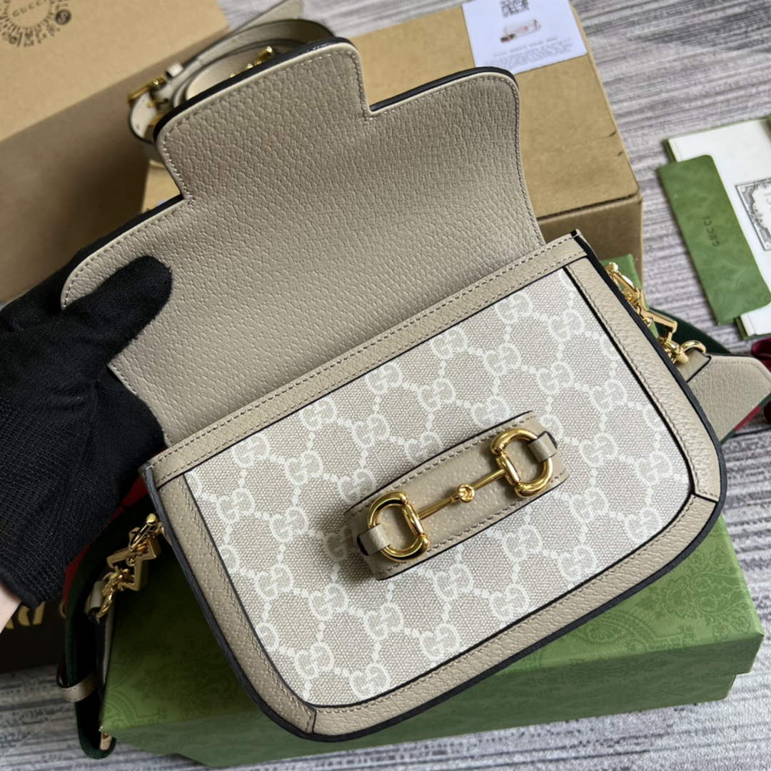 Gucci 658574 Horsebit 1955 GG mini bag Beige and white GG Supreme canvas