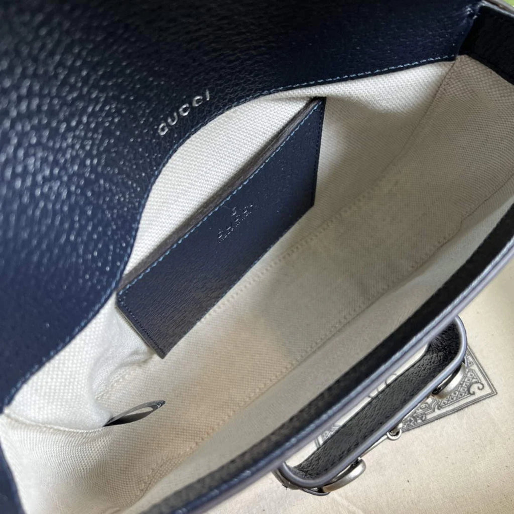 Gucci 658574 Horsebit 1955 GG mini bag Beige and blue GG Supreme canvas