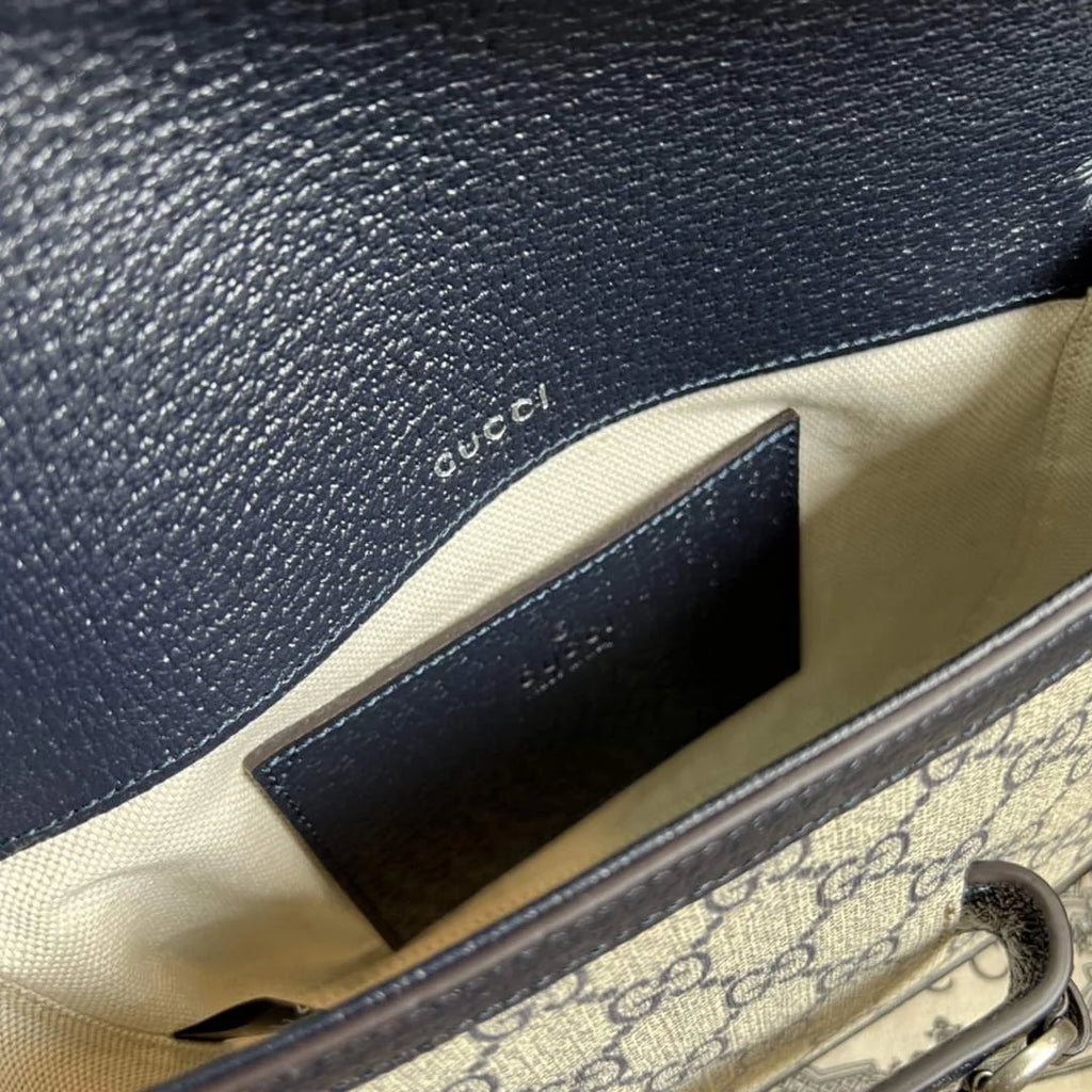 Gucci 658574 Horsebit 1955 GG mini bag Beige and blue GG Supreme canvas