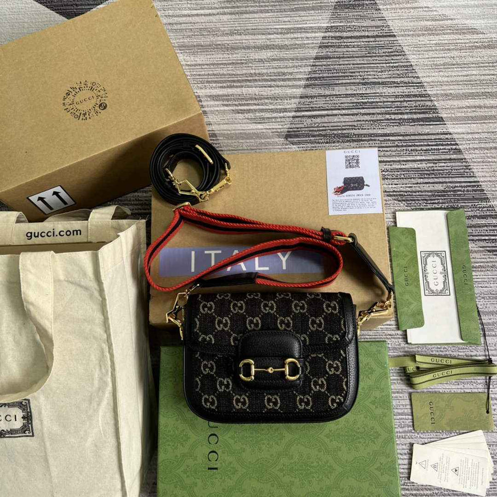Gucci ‎658574 Horsebit 1955 jumbo GG mini bag Black