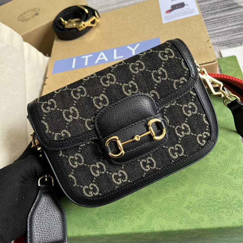 Gucci ‎658574 Horsebit 1955 jumbo GG mini bag Black