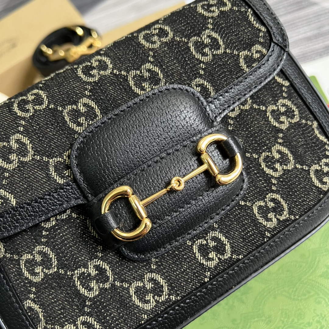 Gucci ‎658574 Horsebit 1955 jumbo GG mini bag Black