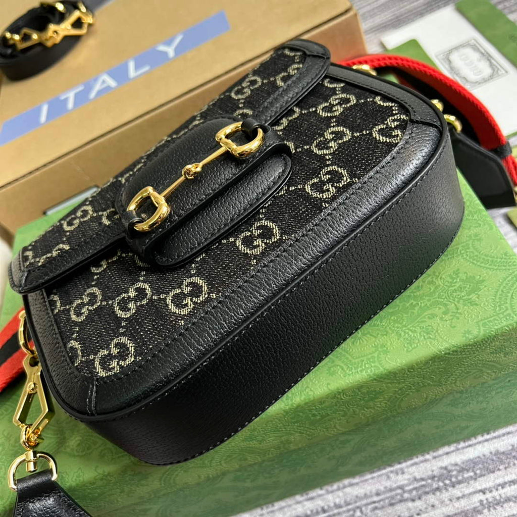 Gucci ‎658574 Horsebit 1955 jumbo GG mini bag Black
