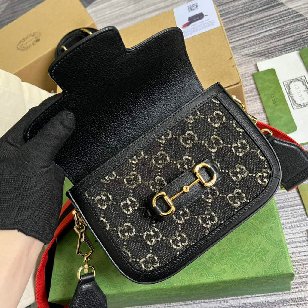 Gucci ‎658574 Horsebit 1955 jumbo GG mini bag Black