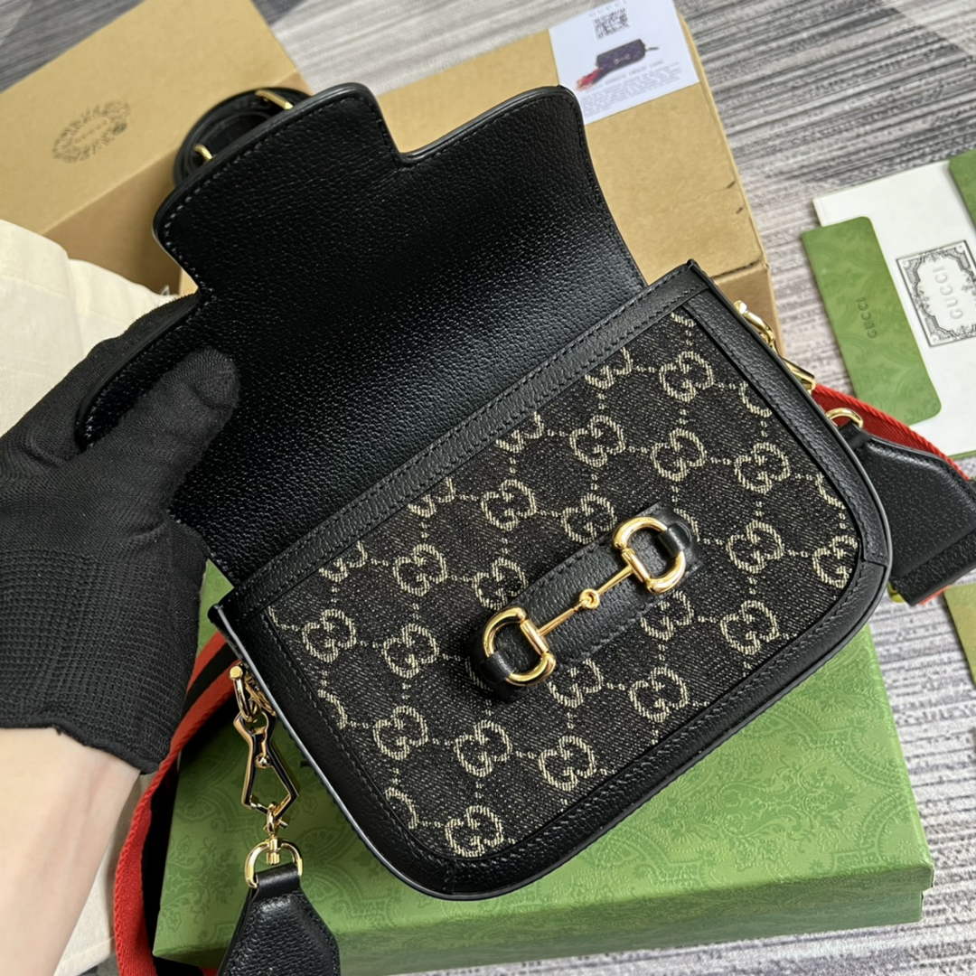 Gucci ‎658574 Horsebit 1955 jumbo GG mini bag Black