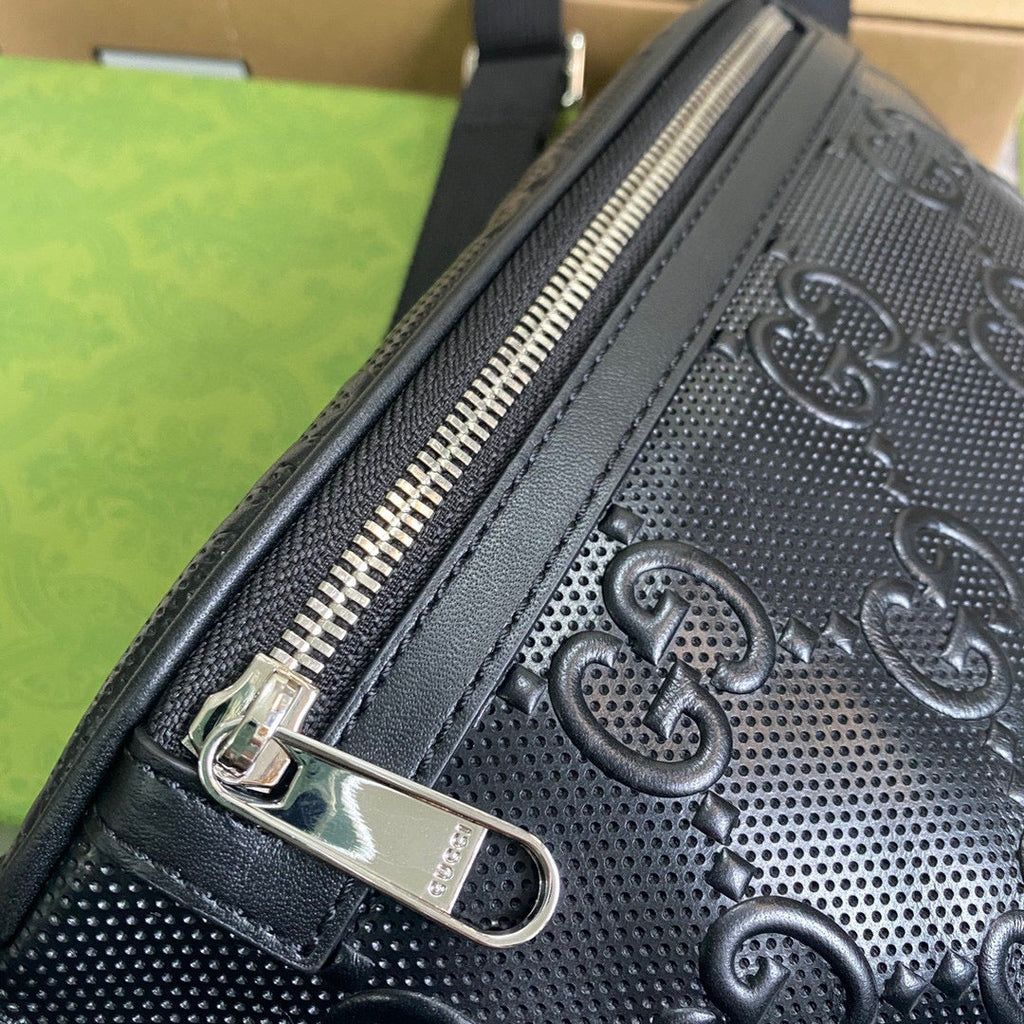 Gucci 658582 GG embossed belt bag Black GG embossed leather