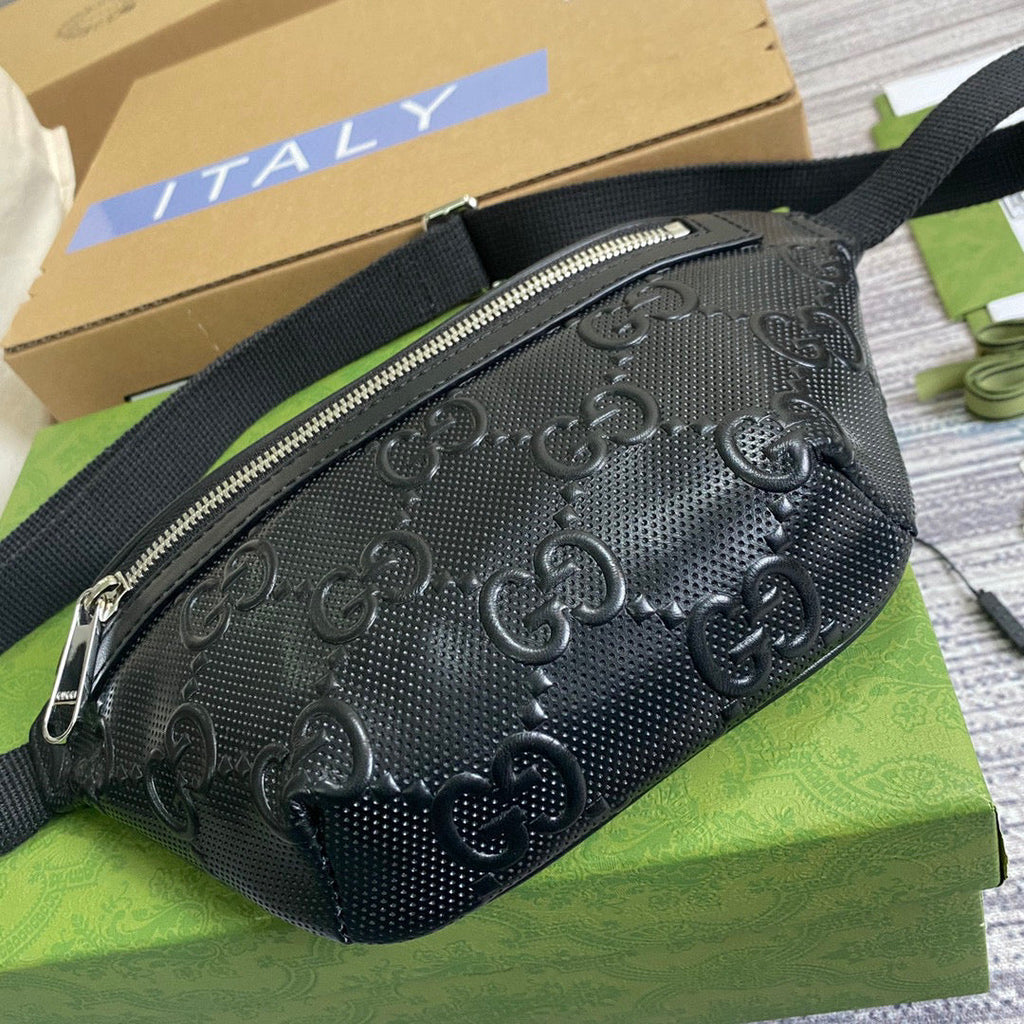 Gucci 658582 GG embossed belt bag Black GG embossed leather