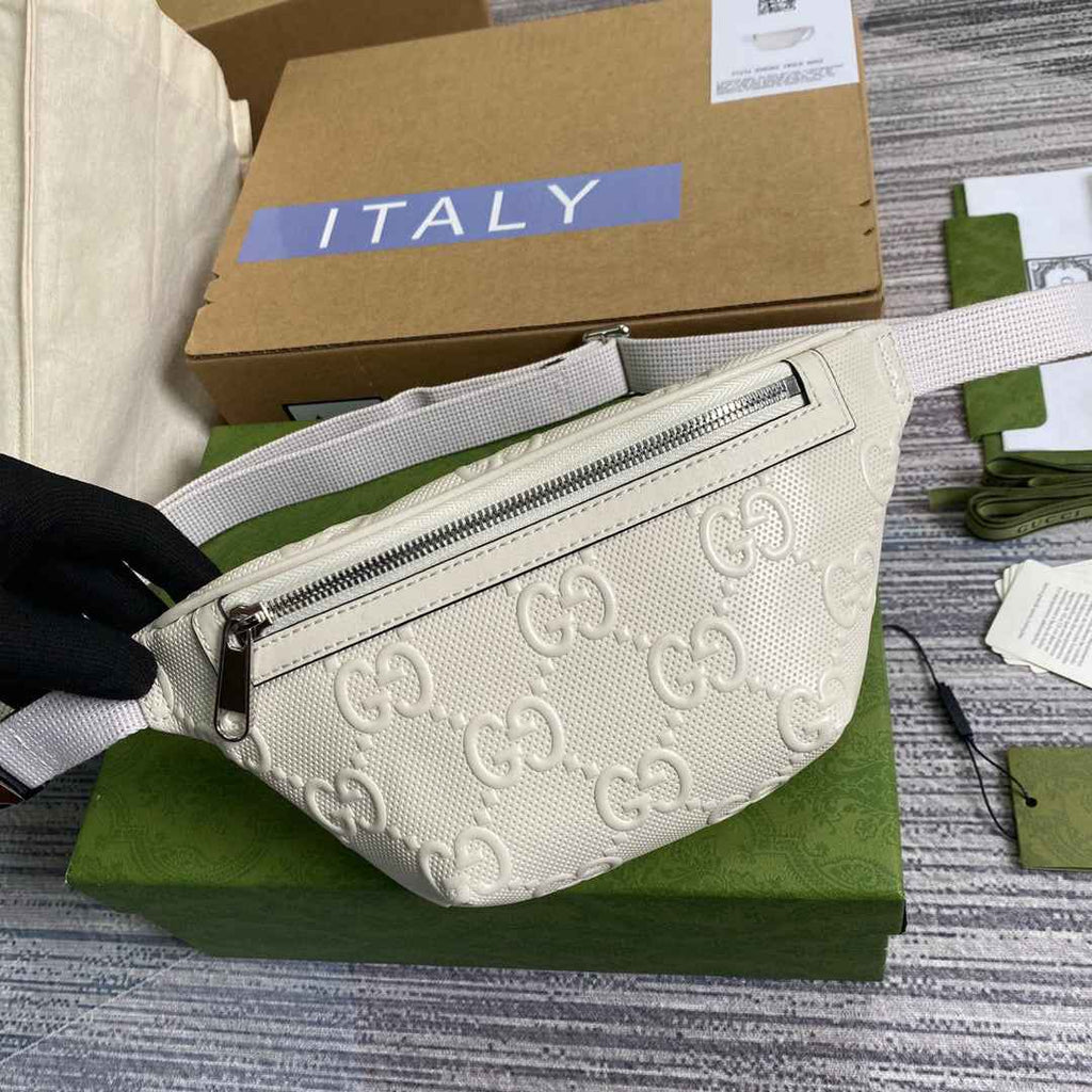 Gucci 658582 GG embossed belt bag White GG embossed leather
