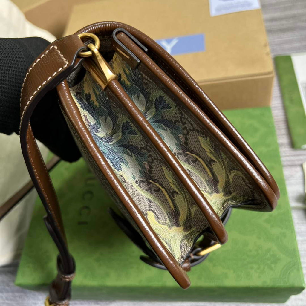 Gucci 671620 Mini shoulder bag with Interlocking G Brown flowers leather