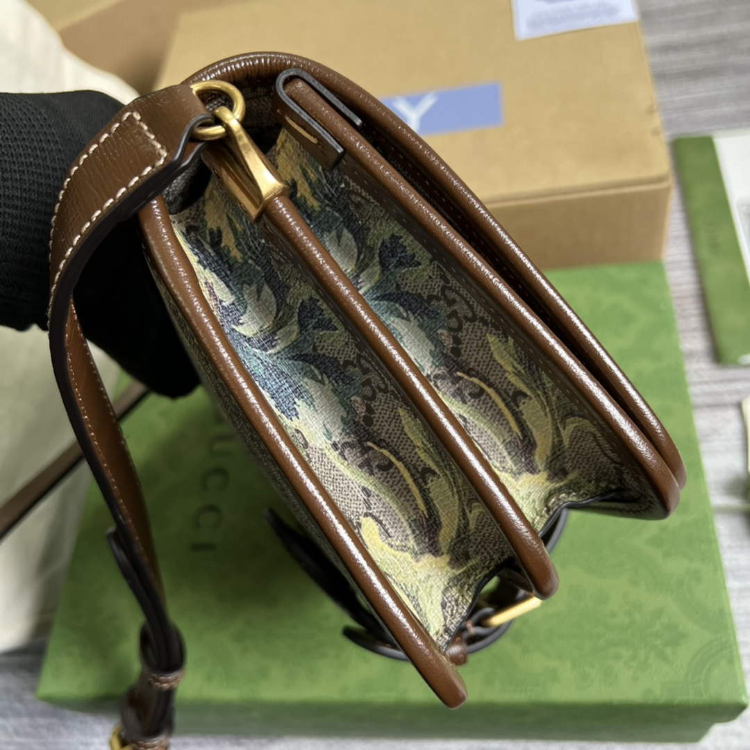 Gucci 671620 Mini shoulder bag with Interlocking G Brown flowers leather