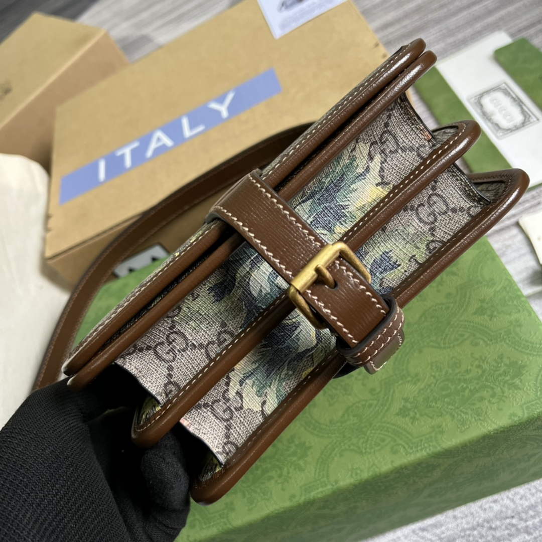 Gucci 671620 Mini shoulder bag with Interlocking G Brown flowers leather