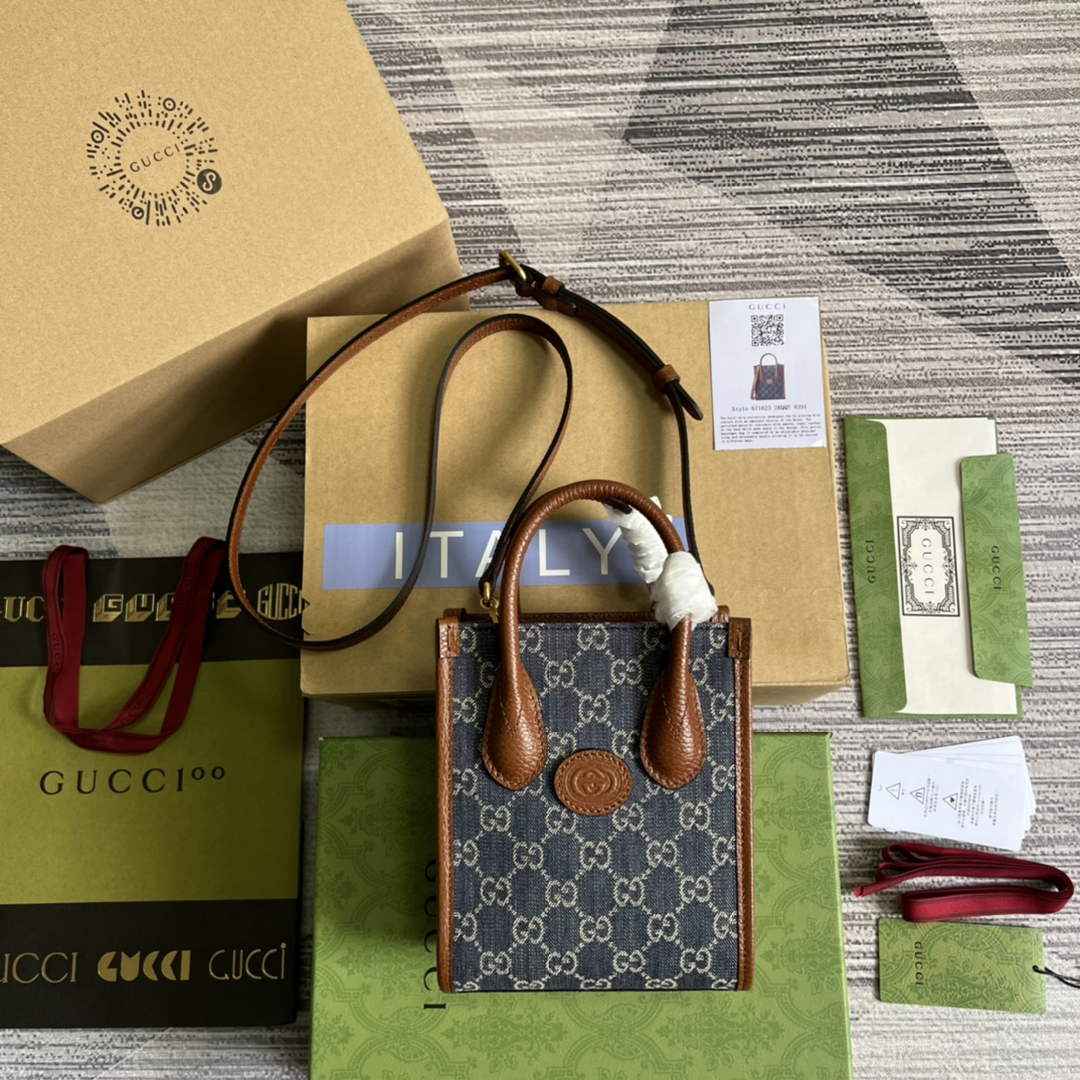 Gucci ‎‎‎671623 Mini tote bag with Interlocking G blue brown