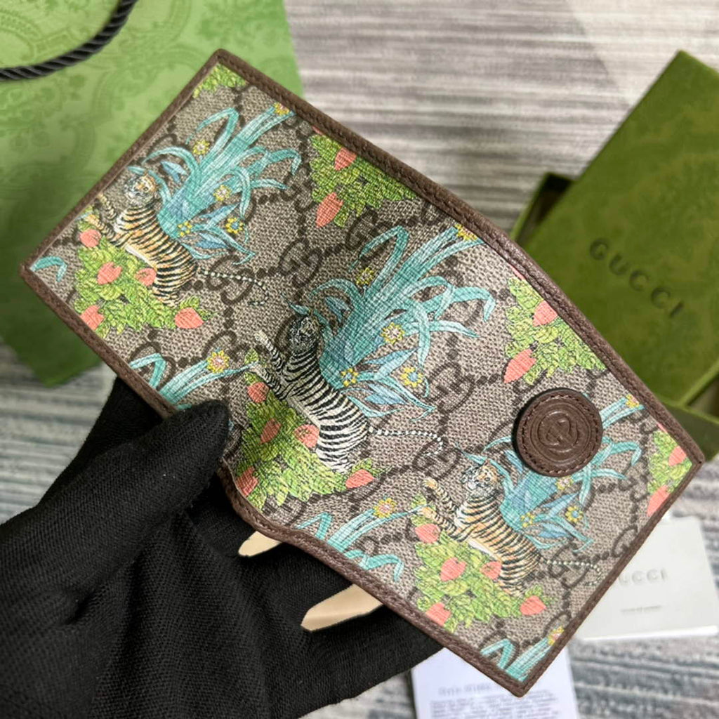 ‎Gucci 671652 Wallet with tiger print brown