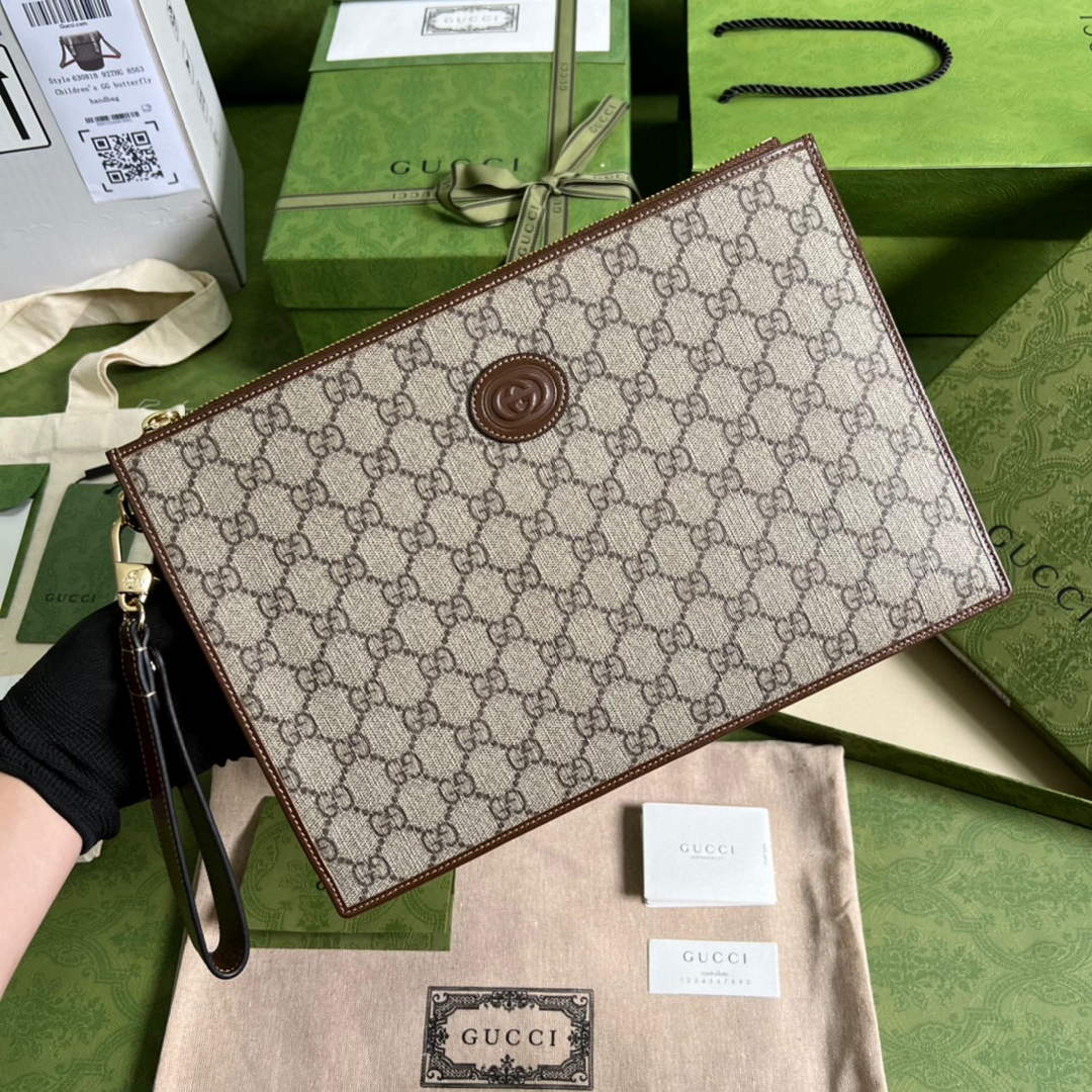 Gucci ‎672953 GG pouch Beige and brown GG Supreme canvas