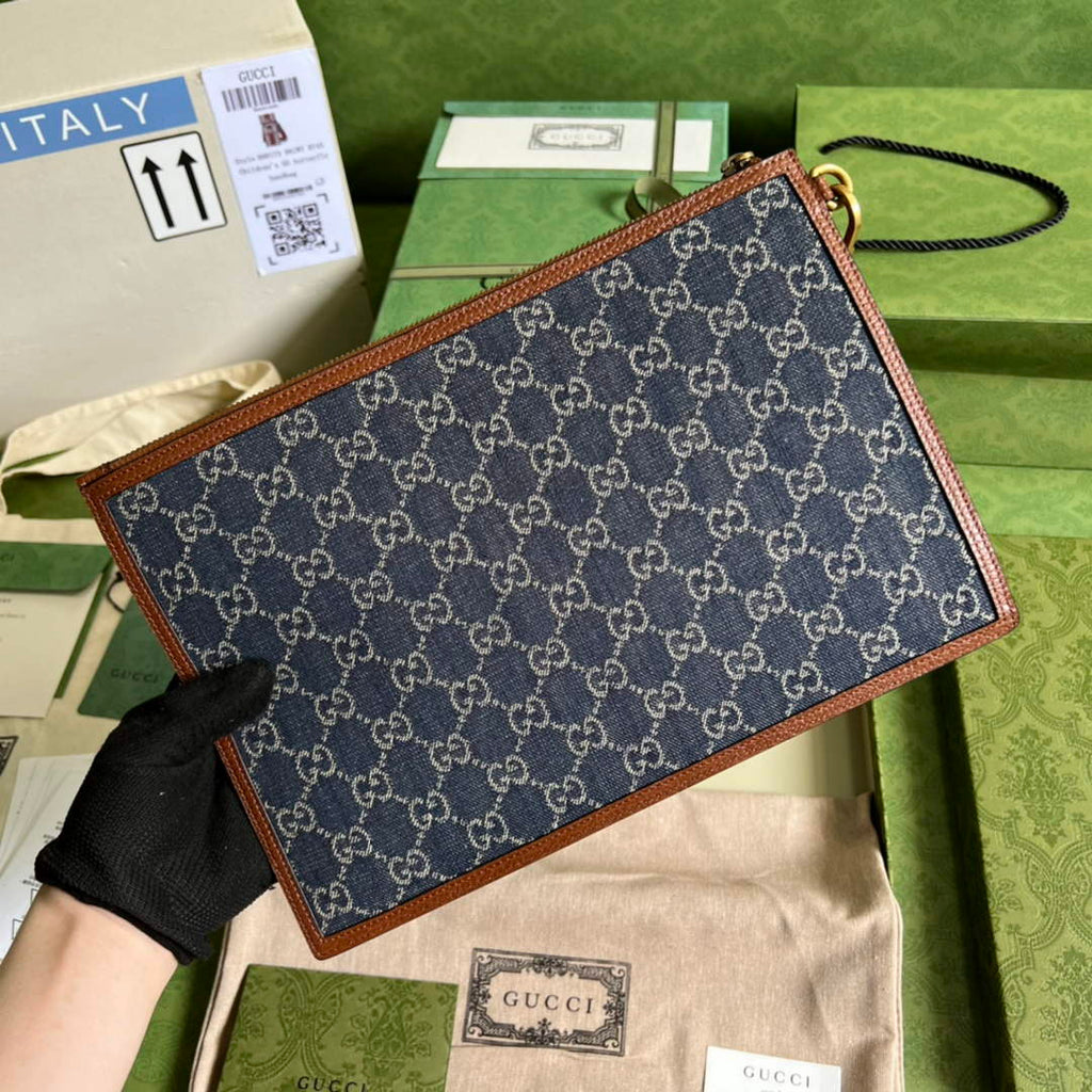 Gucci ‎GG pouch 672953 Beige and blue GG Supreme canvas