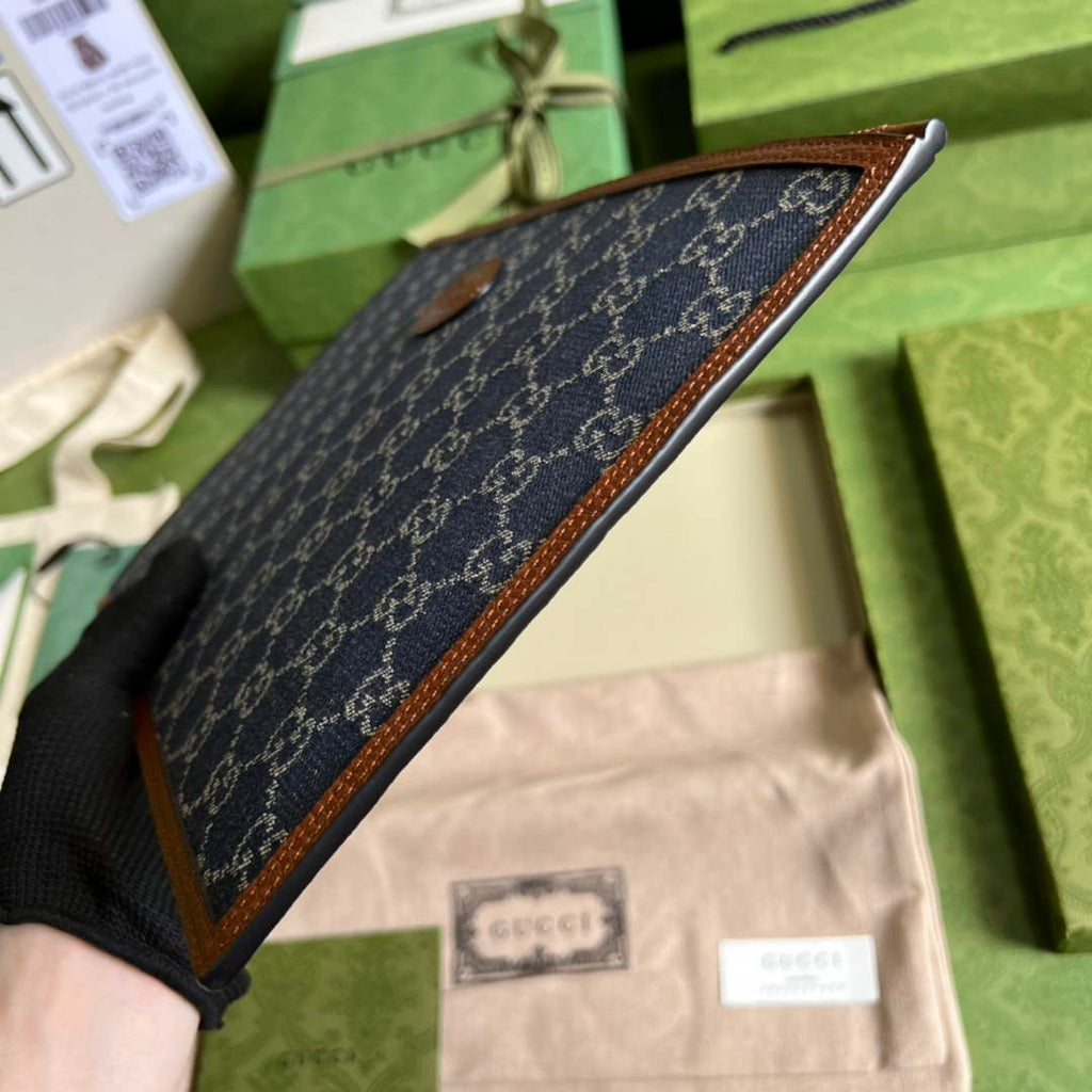 Gucci ‎GG pouch 672953 Beige and blue GG Supreme canvas