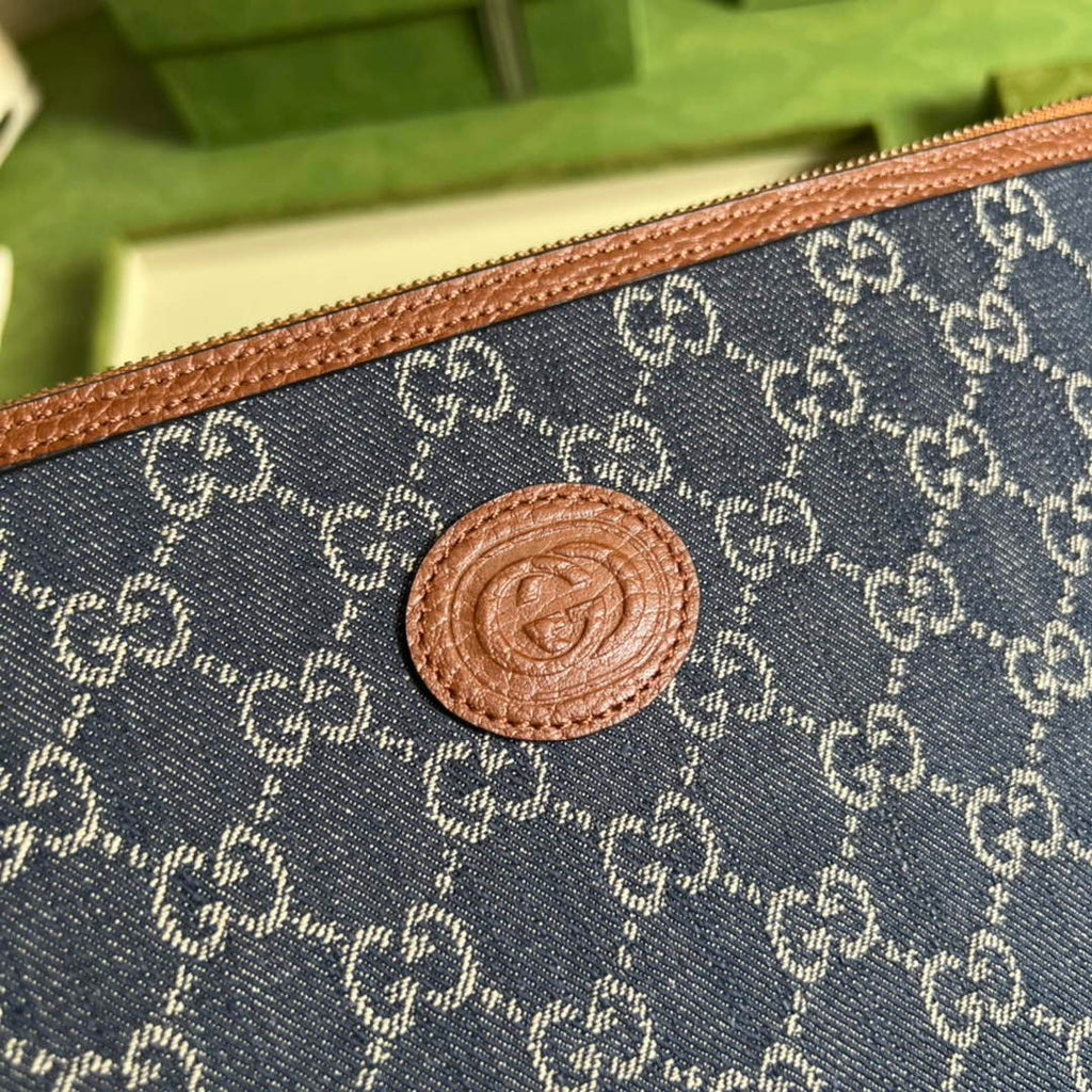 Gucci ‎GG pouch 672953 Beige and blue GG Supreme canvas
