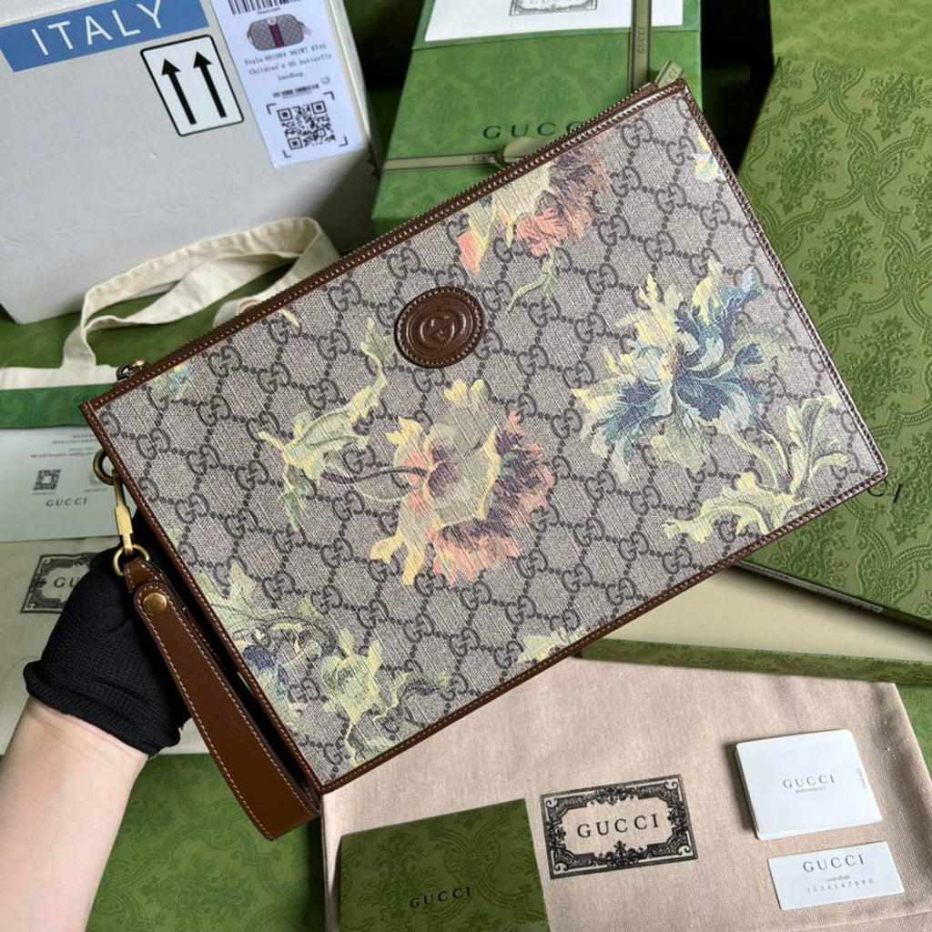 Gucci ‎GG pouch 672953 Beige and brown GG Supreme canvas