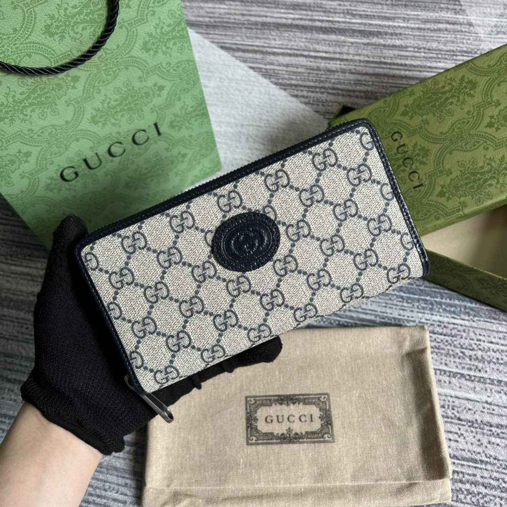 ‎Gucci 673003 Zip around wallet with Interlocking G navy blue