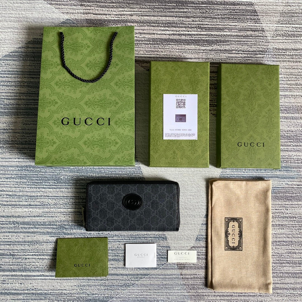 ‎Gucci 673003 Zip around wallet with Interlocking G black