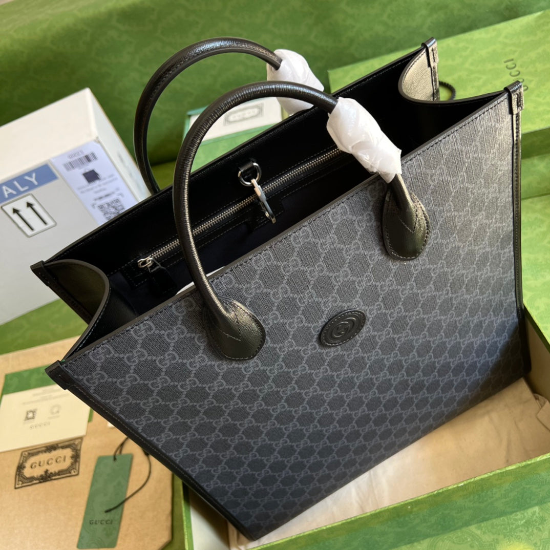 Gucci ‎674155 Medium tote with Interlocking G Black leather