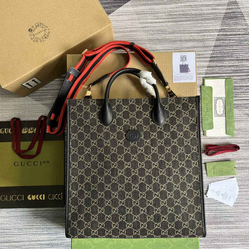 Gucci ‎674155 Medium tote with Interlocking G Black GG Supreme canvas