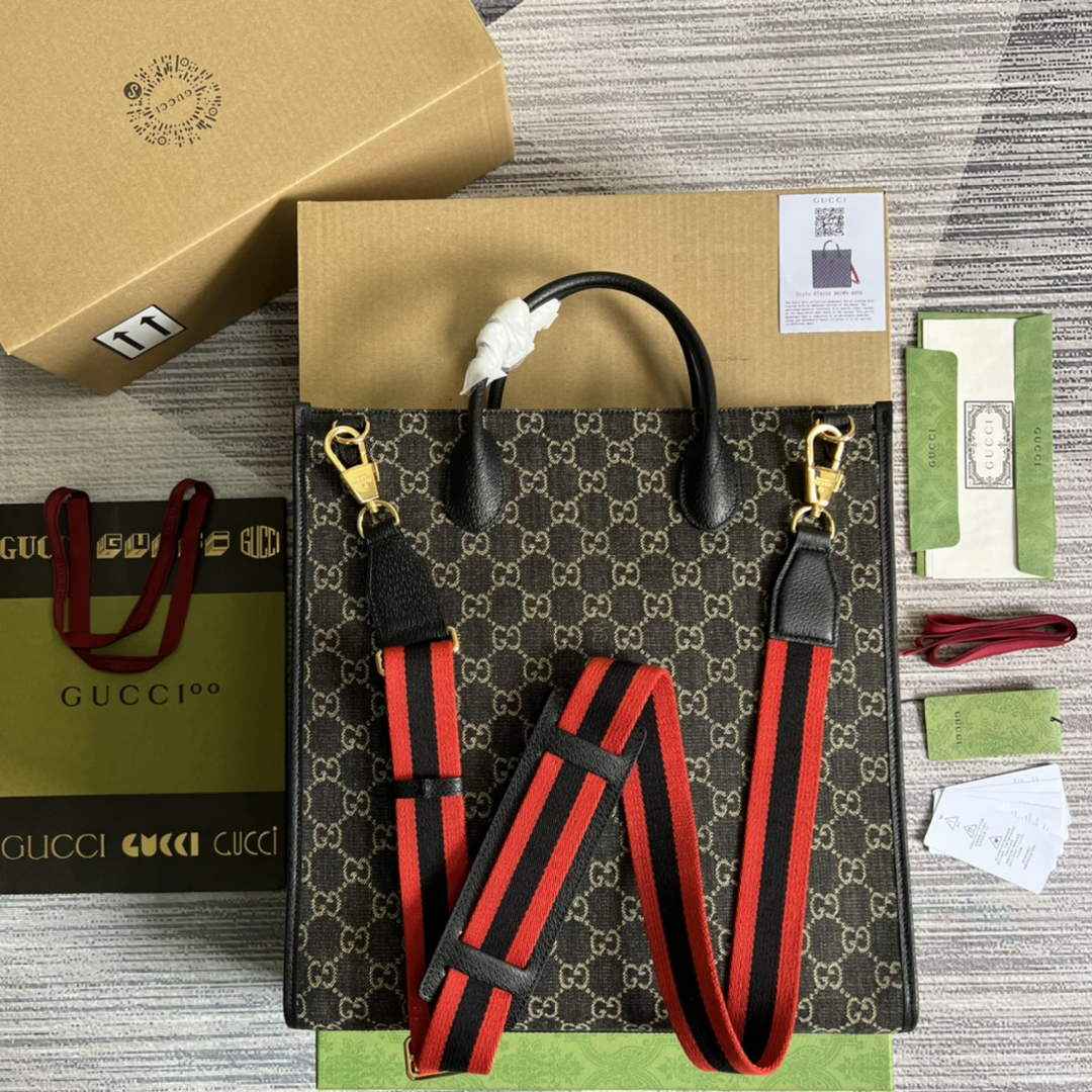 Gucci ‎674155 Medium tote with Interlocking G Black GG Supreme canvas