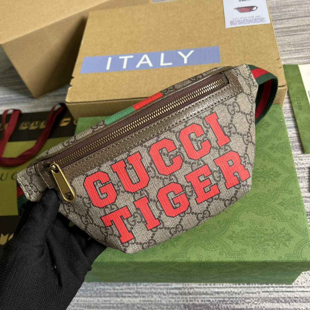 Gucci ‎675181 GG belt bag with Gucci tiger print Brown leather