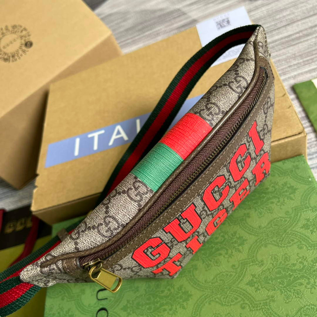 Gucci ‎675181 GG belt bag with Gucci tiger print Brown leather