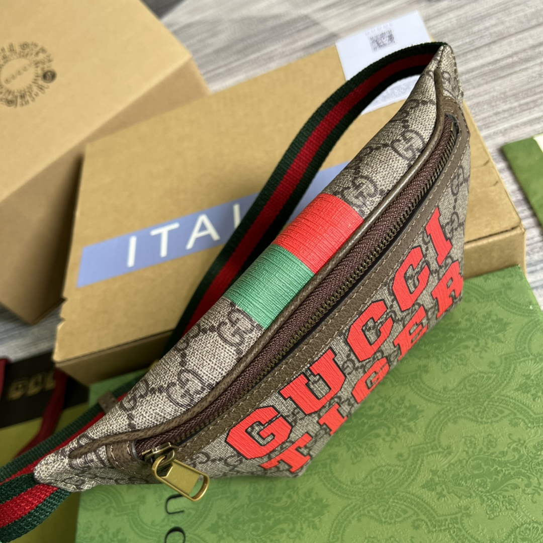 Gucci ‎675181 GG belt bag with Gucci tiger print Brown leather