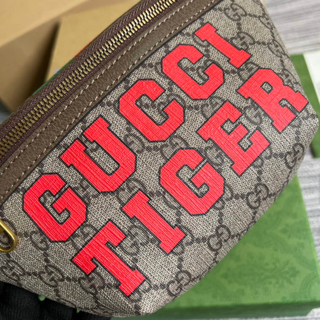 Gucci ‎675181 GG belt bag with Gucci tiger print Brown leather