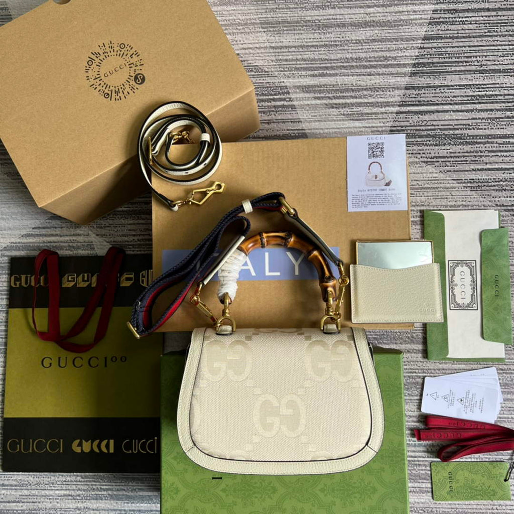 Gucci 675797 Bamboo 1947 small jumbo GG bag beige