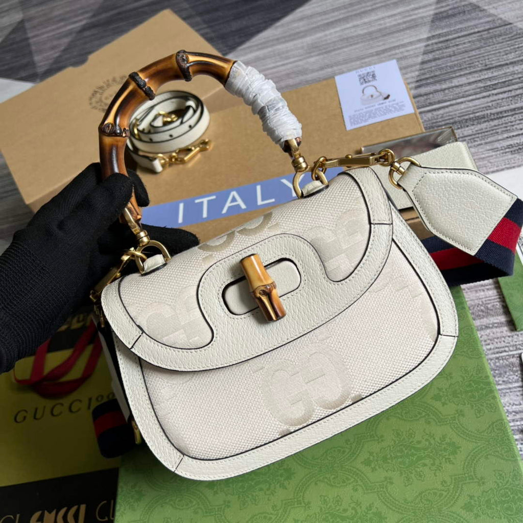 Gucci 675797 Bamboo 1947 small jumbo GG bag beige