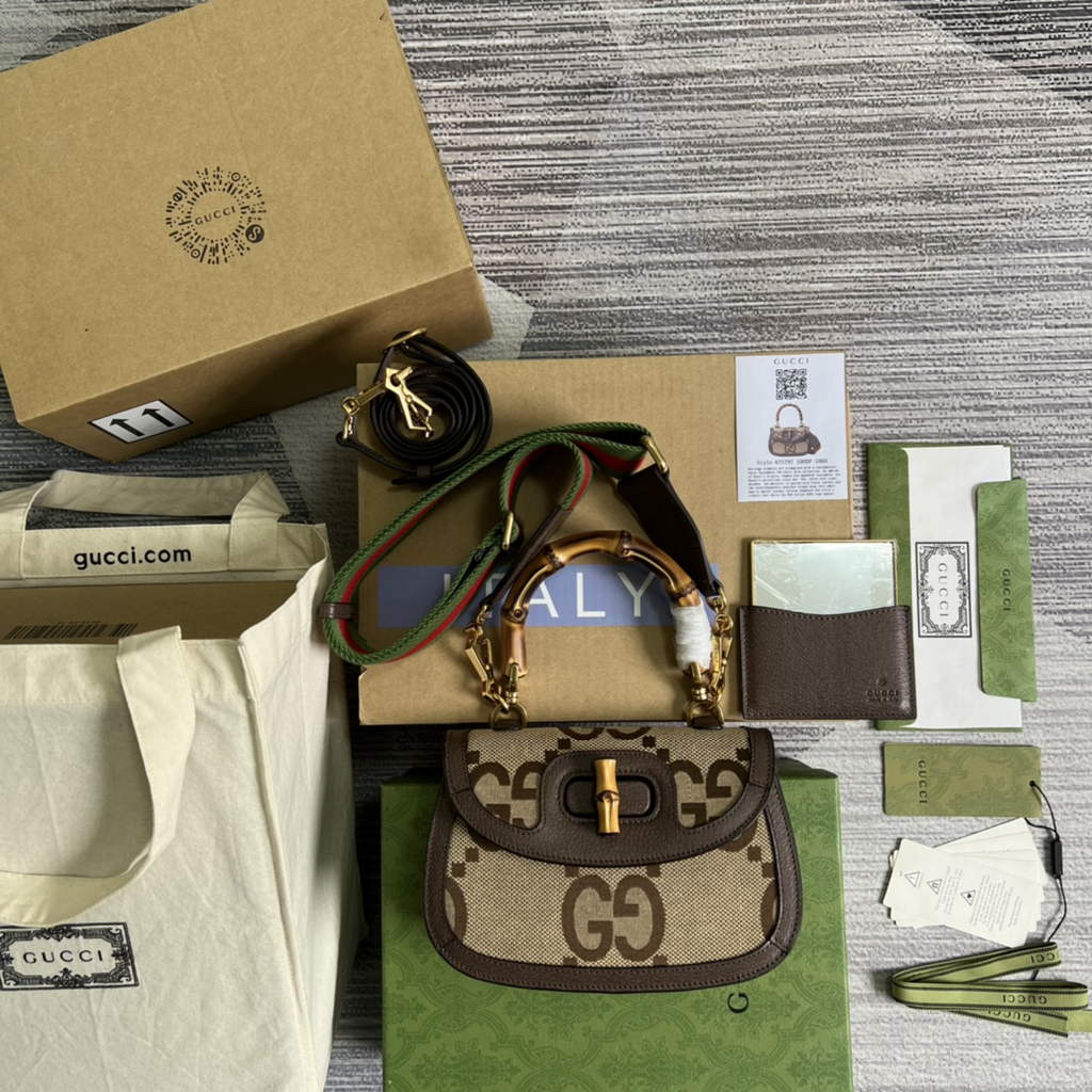 Gucci 675797 Bamboo1947  jumbo GG small top handle bag Brown
