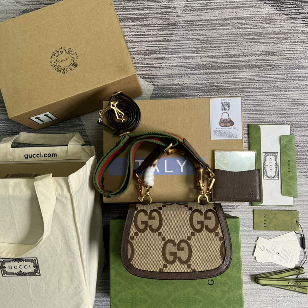 Gucci 675797 Bamboo1947  jumbo GG small top handle bag Brown